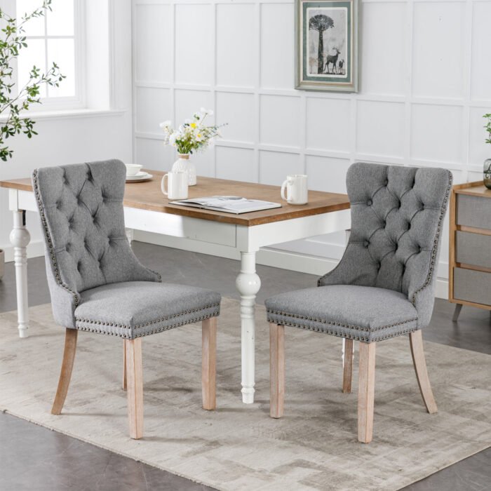 High-end Tufted Solid Wood Contemporary Flax Upholstered Linen Dining Chair (Set of 2) - Image 7