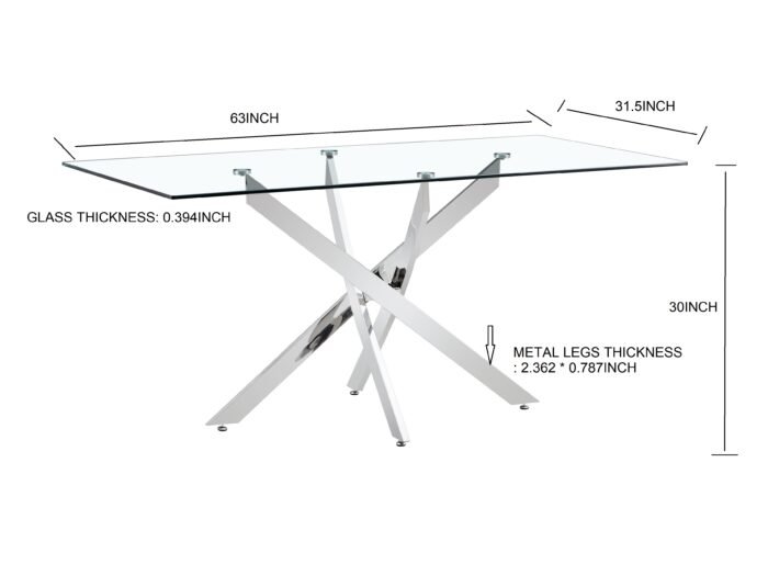 Tempered Clear Glass Golden Leg Dinning Table 63" - Image 7