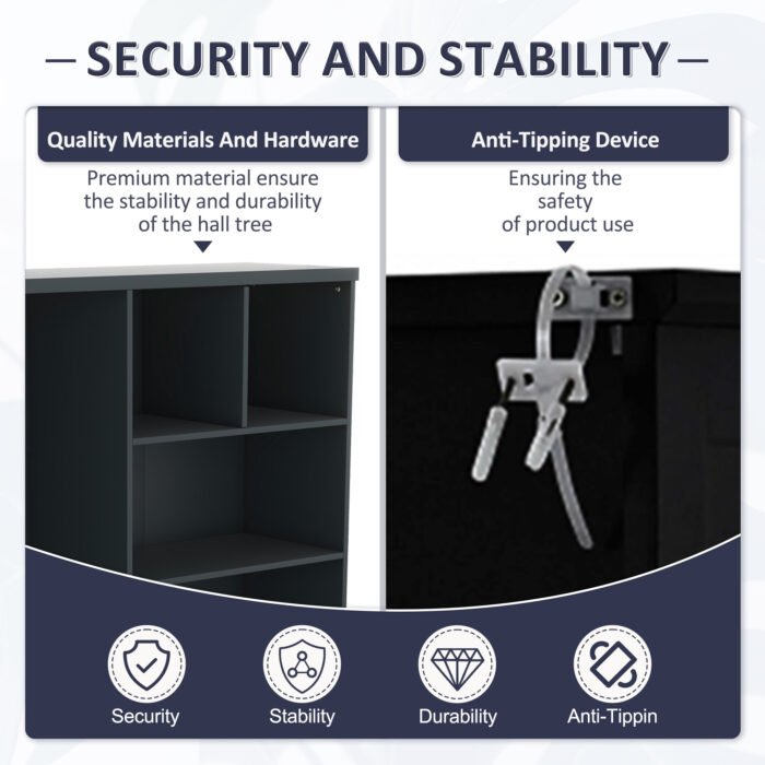 Multi-functional Coat Rack with Storage Shelves Drawers and Bench - Image 6