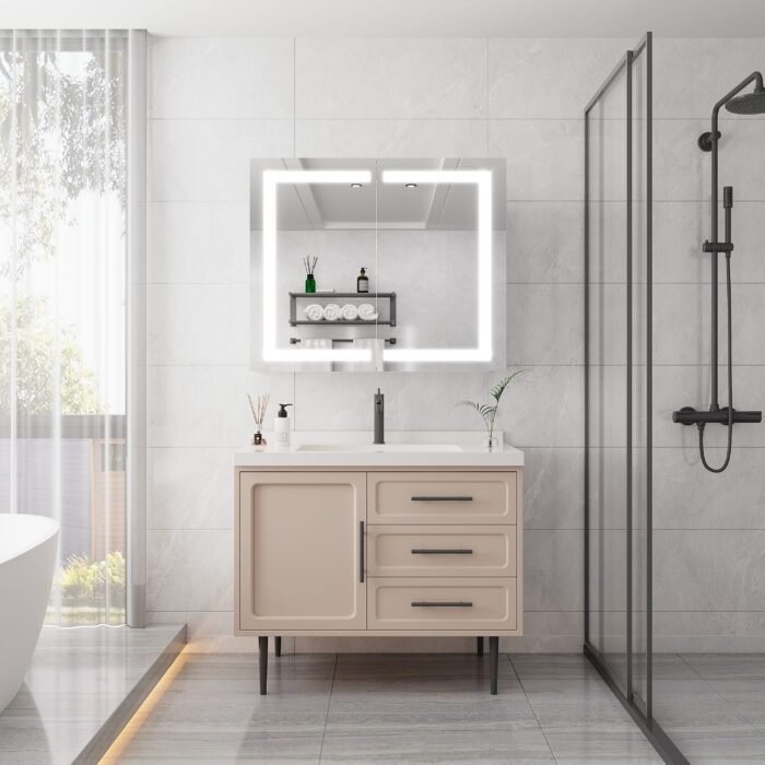 Medicine Cabinet with LED, Anti-Fog, Waterproof (36x30) - Image 4