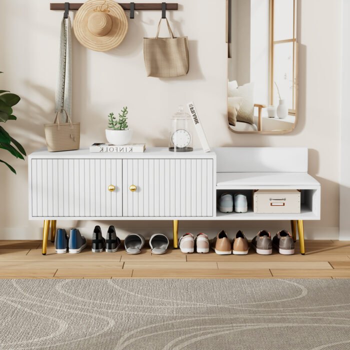 Modern Shoe Cabinet with Hidden Storage and Upholstered Cushions - Image 3