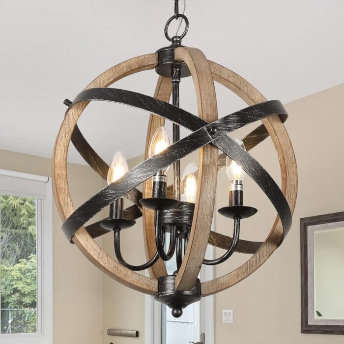 Farmhouse Chandelier Light Fixtures 4-Light  Rustic Wood - Image 2