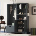 Multi-functional Coat Rack with Storage Shelves Drawers and Bench - Image 2