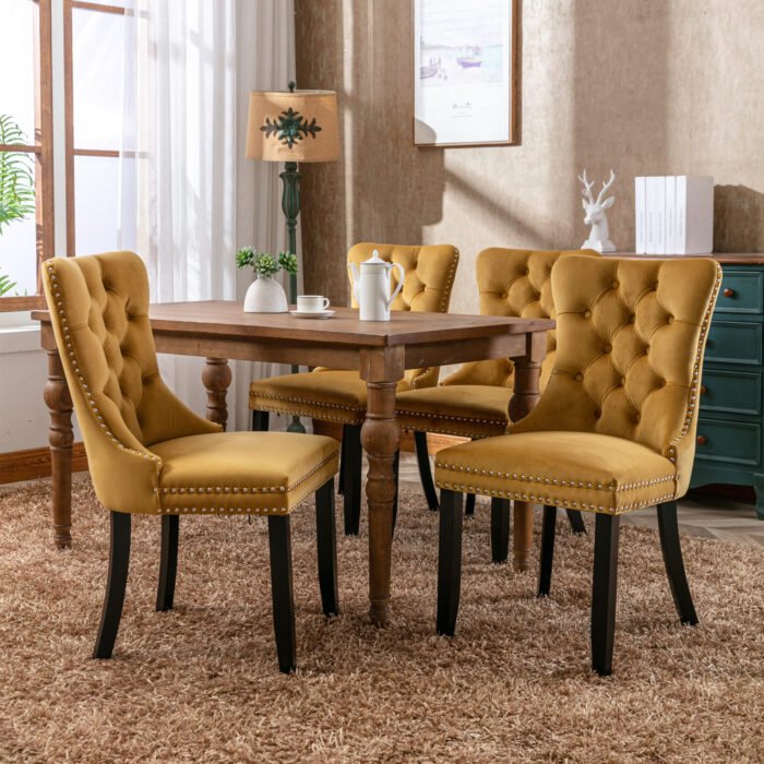 High-end Tufted Solid Wood Contemporary Velvet Upholstered Dining Chair (Set of 2) - Image 2