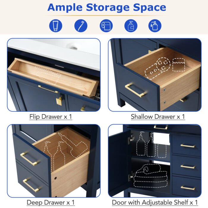 Bathroom Vanity with Ceramic Sink and Ample Storage - Image 7