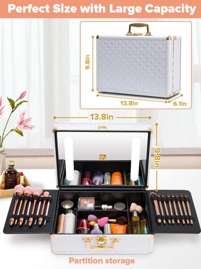 Portable makeup case with LED mirror and brush holder - Image 15
