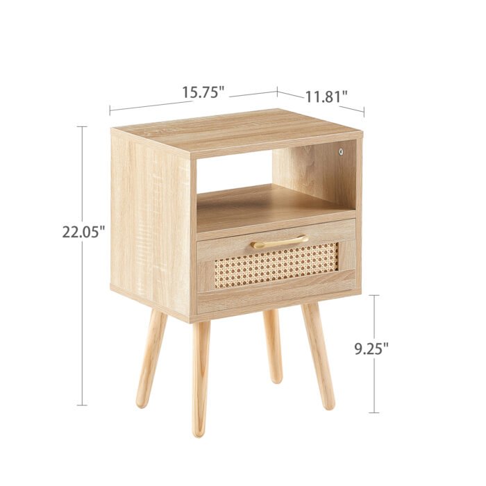 Wooden and Rattan Nightstand with drawer Natural Color - Image 5