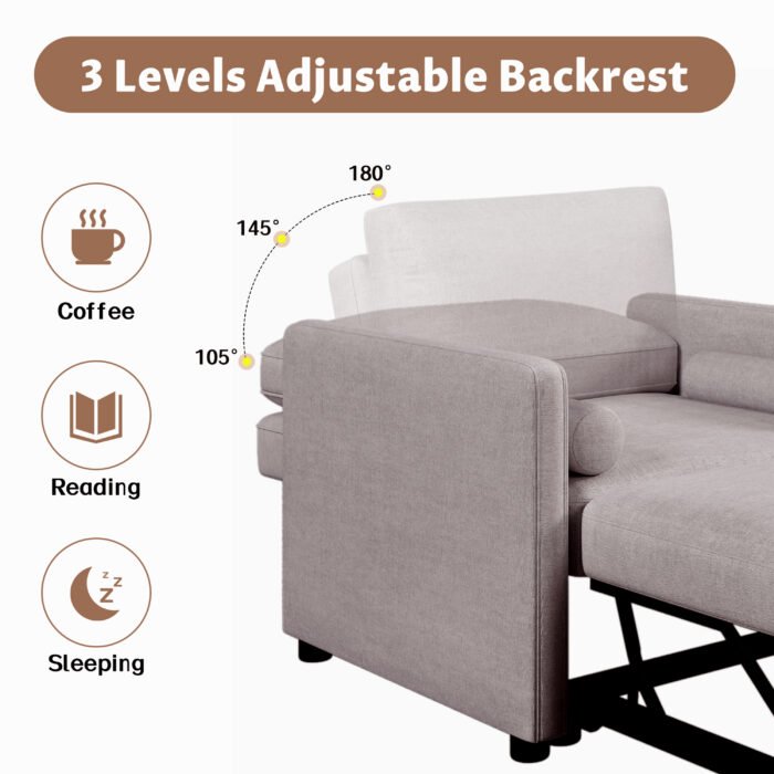 3 in 1 Convertible Sleeper Chair with Adjustable Backrest, Linen - Image 5