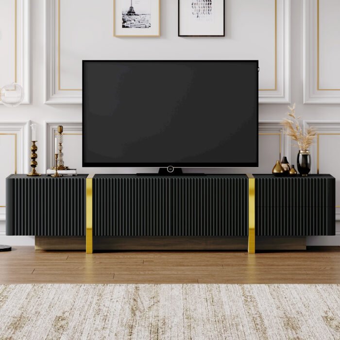 Luxury Fluted TV Stand Entertainment Center with Storage Cabinets (Up to 80") - Image 3