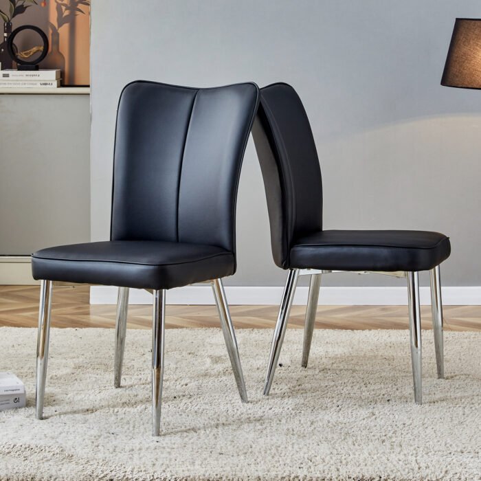 Modern minimalist dining chairs black PU leather (Set of 2) - Image 2
