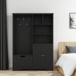 Multi-functional Coat Rack with Storage Shelves Drawers and Bench