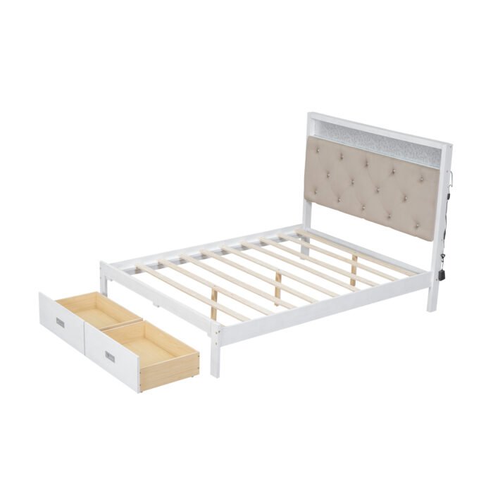 Wooden Full Size Platform Bed with Upholstered Headboard and LED - Image 7