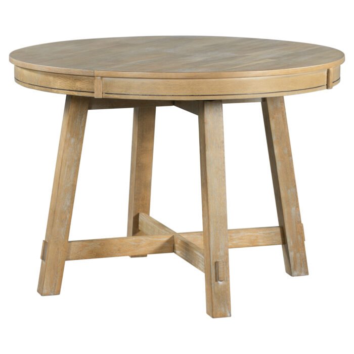 Farmhouse Round Extendable Dining Table with (Natural Wood) - Image 9