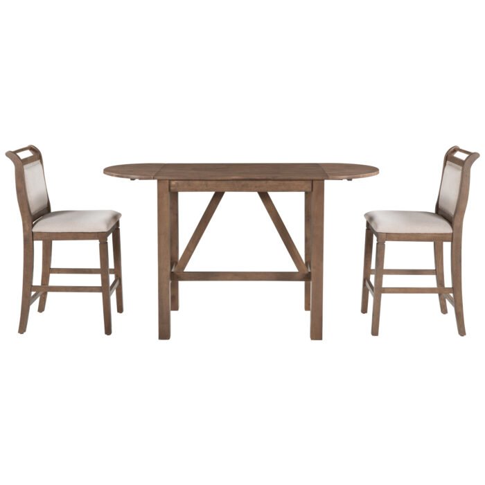 Wooden Counter Height Drop Leaf Dining Table with 2 Upholstered Chairs - Image 25