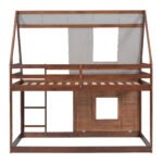 Wood Twin Size House Bunk Bed with Roof, Ladder and 2 Windows - Image 9
