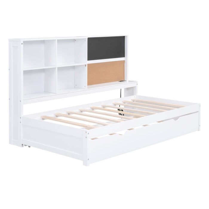 Twin Size Daybed with Storage Shelves and USB Ports and Twin Size Trundle - Image 7