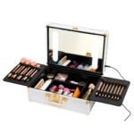 Portable makeup case with LED mirror and brush holder - Image 16
