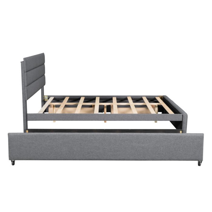 Queen Upholstered Platform Bed with Twin Size Trundle and Two Drawers - Image 18