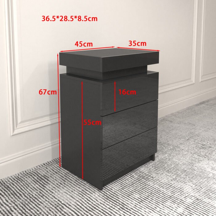 Black Nightstand with Multi-Colour LED Light - Image 8