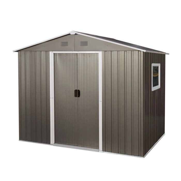 Outdoor Metal Storage Shed with Floor Base Gray (8ft x 10ft) - Image 10