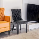 Tufted Solid Wood Contemporary PU and Velvet Upholstered Dining Chair (Set of 2)