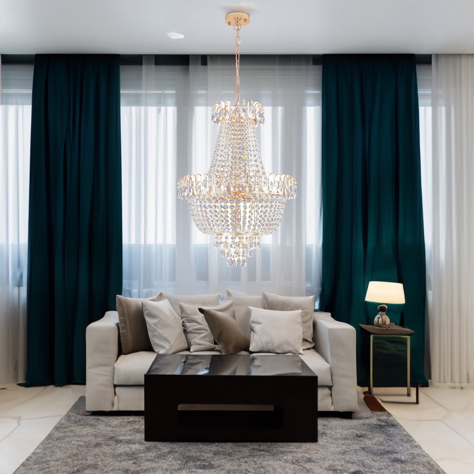 520385400 Golden Crystal Chandeliers pendant light - Image 1