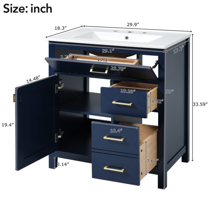 Bathroom Vanity with Ceramic Sink and Ample Storage - Image 13