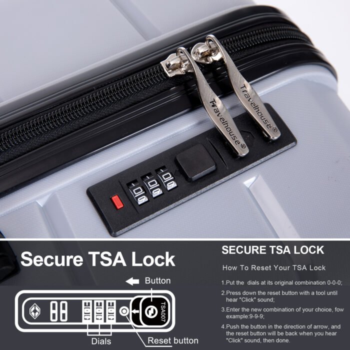 3 Piece Set Hardshell PP Luggage Sets Lightweight with TSA Lock (20/24/28) Silver - Image 15