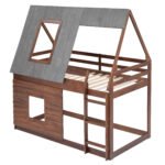 Wood Twin Size House Bunk Bed with Roof, Ladder and 2 Windows - Image 4