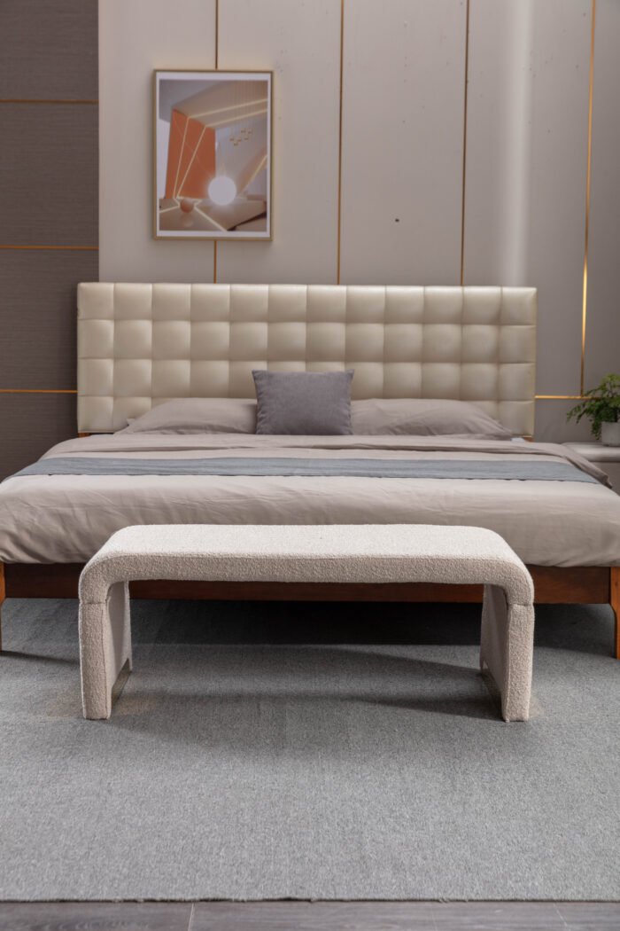 Boucle Fabric Ottoman With Gold Metal Legs Beige - Image 2