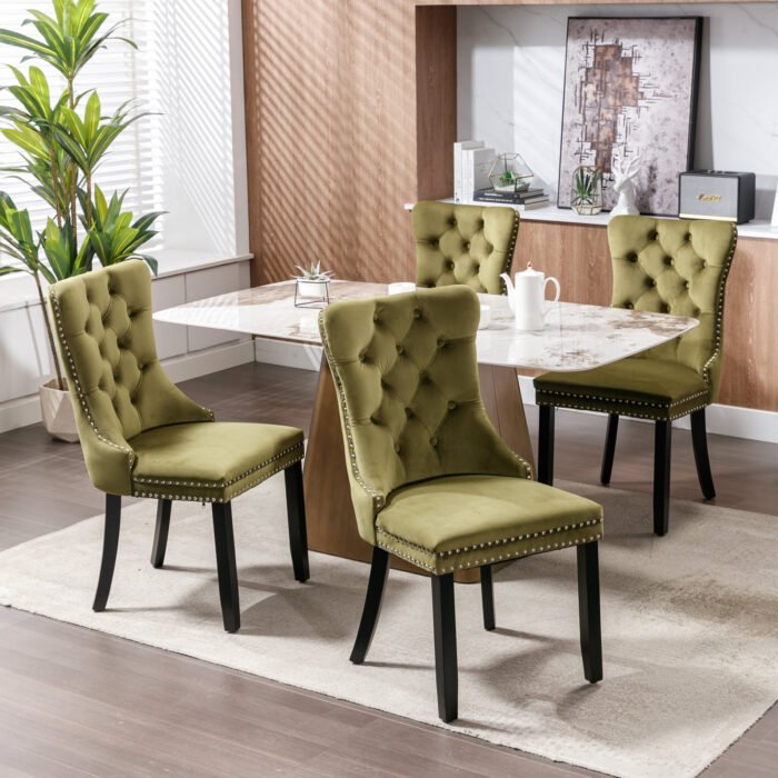 High-end Tufted Solid Wood Contemporary Velvet Upholstered Dining Chair (Set of 2) - Image 6