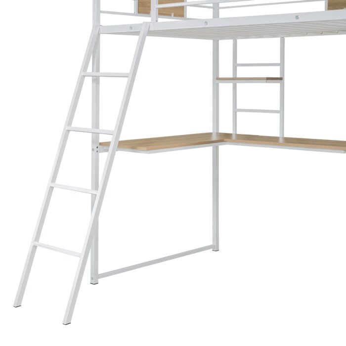 Twin Size Loft bed with L-shape Desk and Wardrobe, White - Image 18