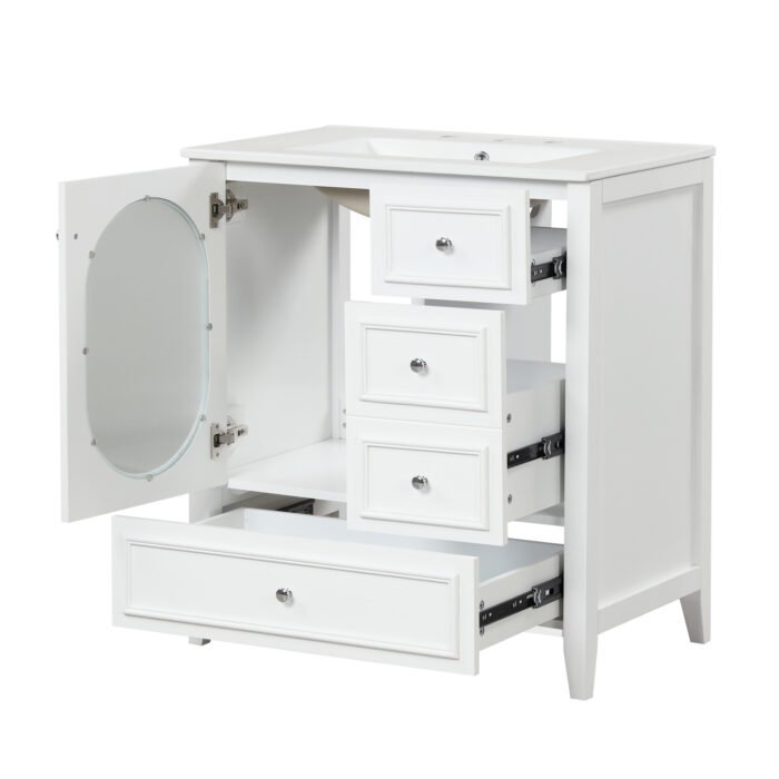 Bathroom Vanity with Sink with Three Drawers and Door - Image 4