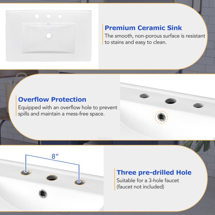 Bathroom Vanity with Ceramic Sink and Ample Storage - Image 8