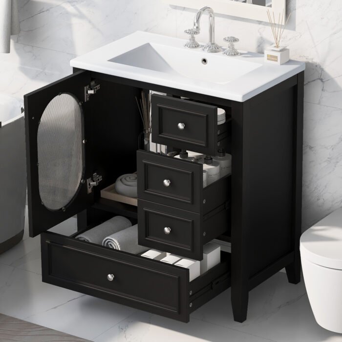 Bathroom Vanity with Sink with Three Drawers and Door - Image 3