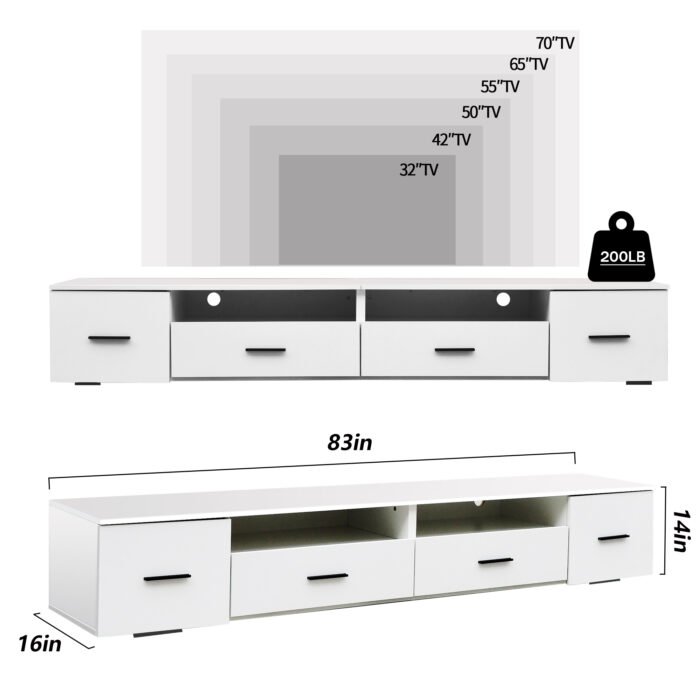 Modern White TV Stand for Entertainment Center (Up to 90 Inch) - Image 7