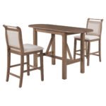 Wooden Counter Height Drop Leaf Dining Table with 2 Upholstered Chairs - Image 26