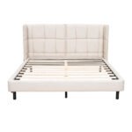 Queen Size Upholstered Platform Bed with LED Lights and Linen Headboard - Image 8