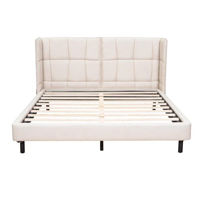 Queen Size Upholstered Platform Bed with LED Lights and Linen Headboard - Image 8