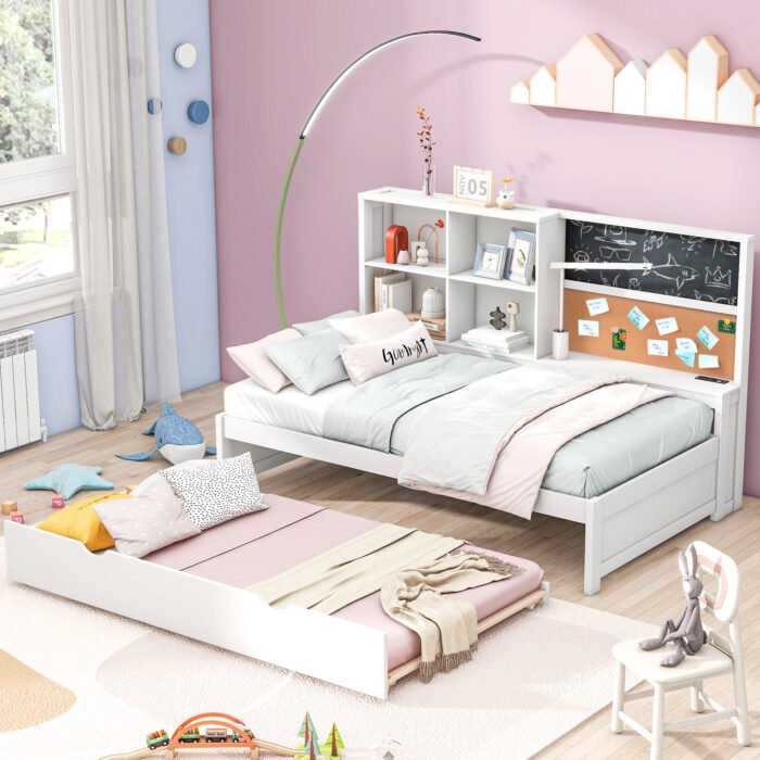 Twin Size Daybed with Storage Shelves and USB Ports and Twin Size Trundle - Image 4