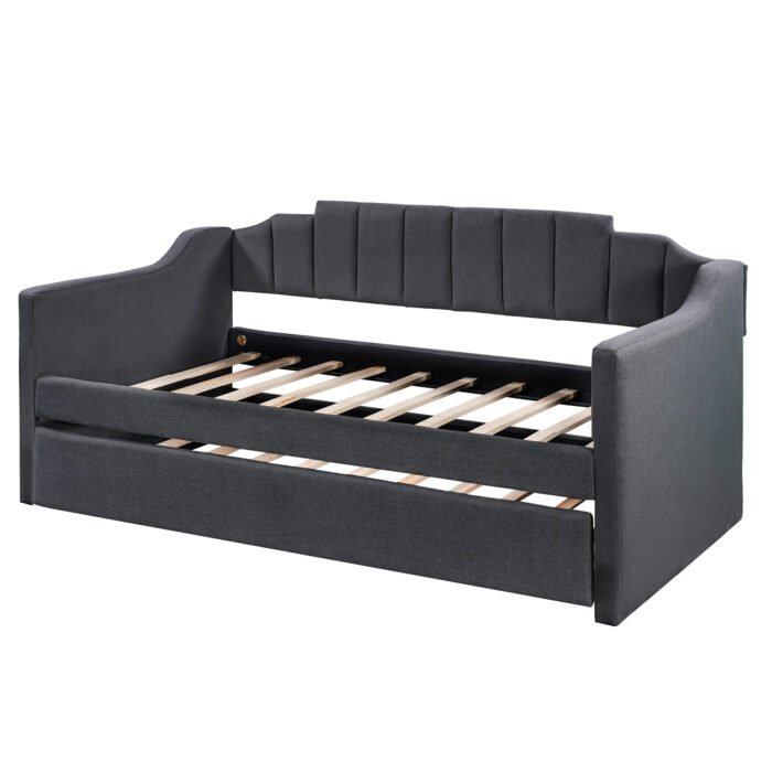 Upholstered Twin Day Sofa bed with Trundle Black - Image 5