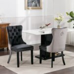 Tufted Solid Wood Contemporary PU and Velvet Upholstered Dining Chair (Set of 2) - Image 6