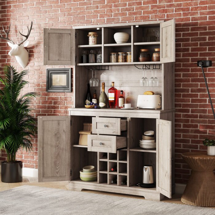 Coffee bar cabinet with storage and wine cabinet - Image 3