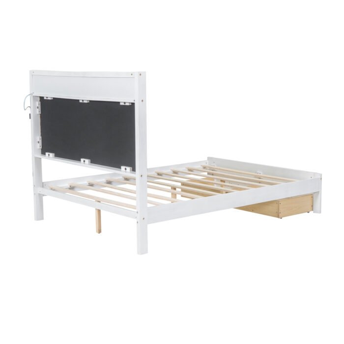 Wooden Full Size Platform Bed with Upholstered Headboard and LED - Image 5