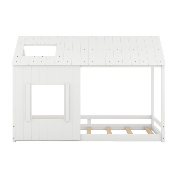 Twin Size House Bed with Roof and Window - White - Image 5