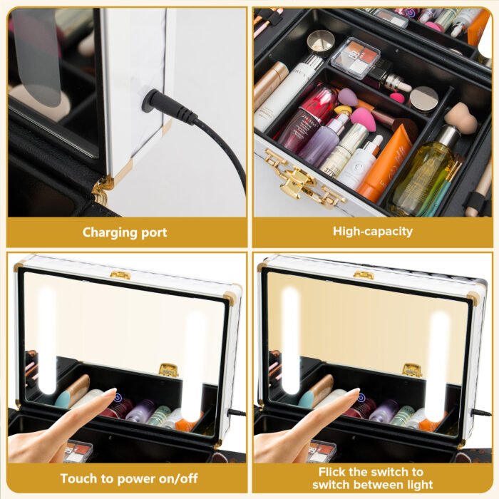 Portable makeup case with LED mirror and brush holder - Image 17