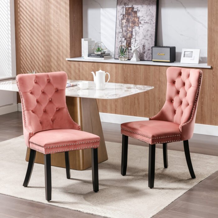 High-end Tufted Solid Wood Contemporary Velvet Upholstered Dining Chair (Set of 2) - Image 2