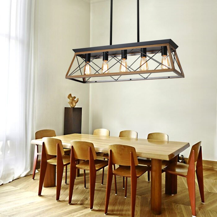 Farmhouse Chandeliers With 5 Bulbs For Dining Room Walnut - Image 2