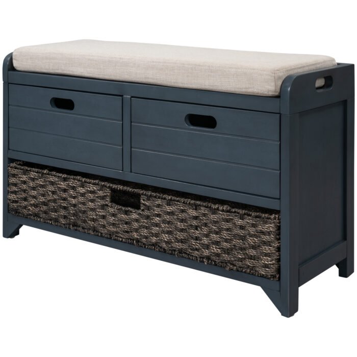 Storage Bench with Cushion, Removable Basket and 2 Drawers - Image 5