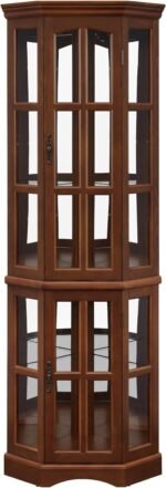 Corner Curio Cabinet with 5 Shelves and Lighting System, Walnut - Image 8
